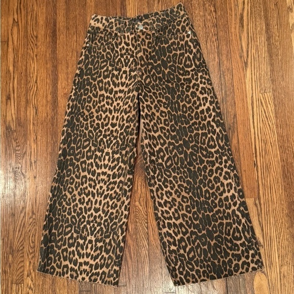 ZARA Leopard Cheetah Animal Print Wide Leg High Waisted Trouser Pants Size 2 - Picture 8 of 10